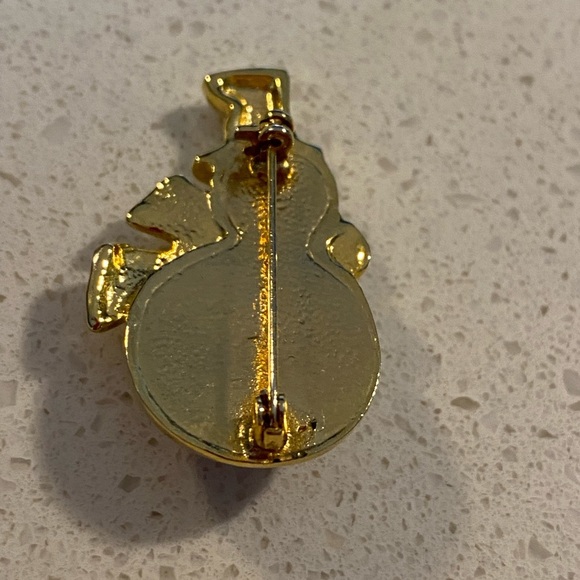 Adorable snowman white with gold trimming 1 5/8 x 1”  pin in back 1/4 - Picture 10 of 11